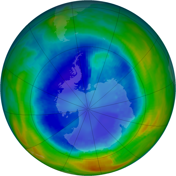 Antarctic ozone map for 30 August 1992